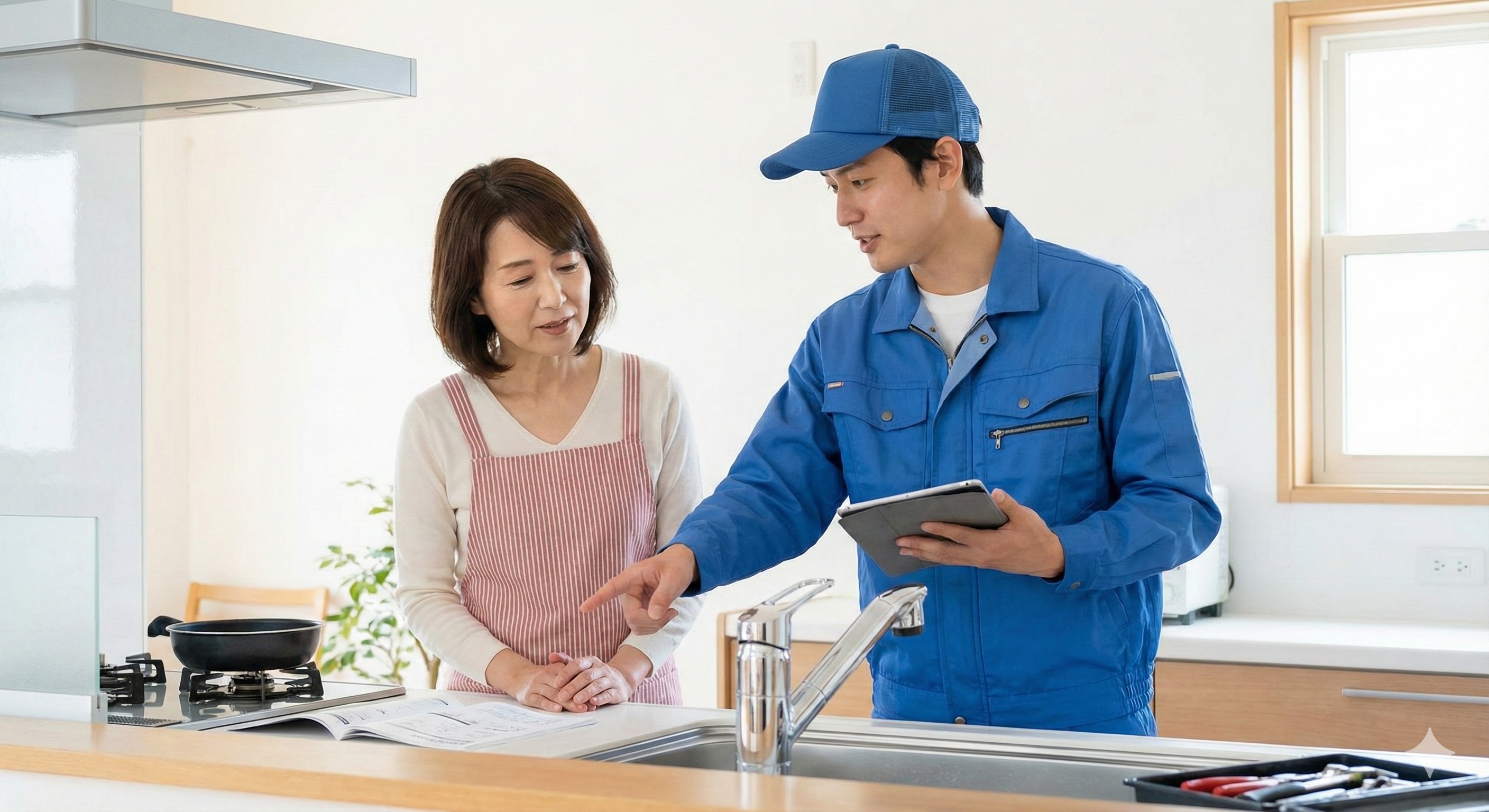 笑顔で顧客と握手する作業員