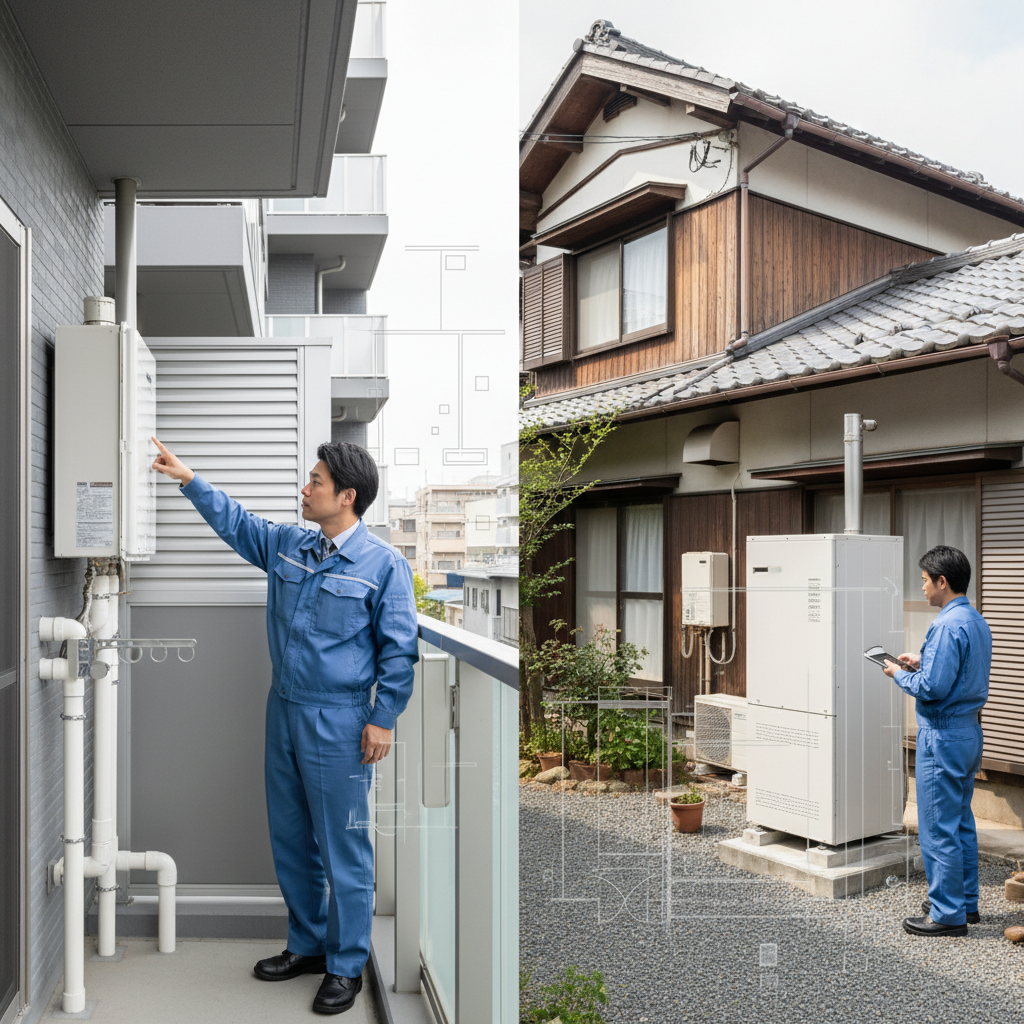 マンションと戸建てで異なるガス給湯器交換の注意点に関する画像
