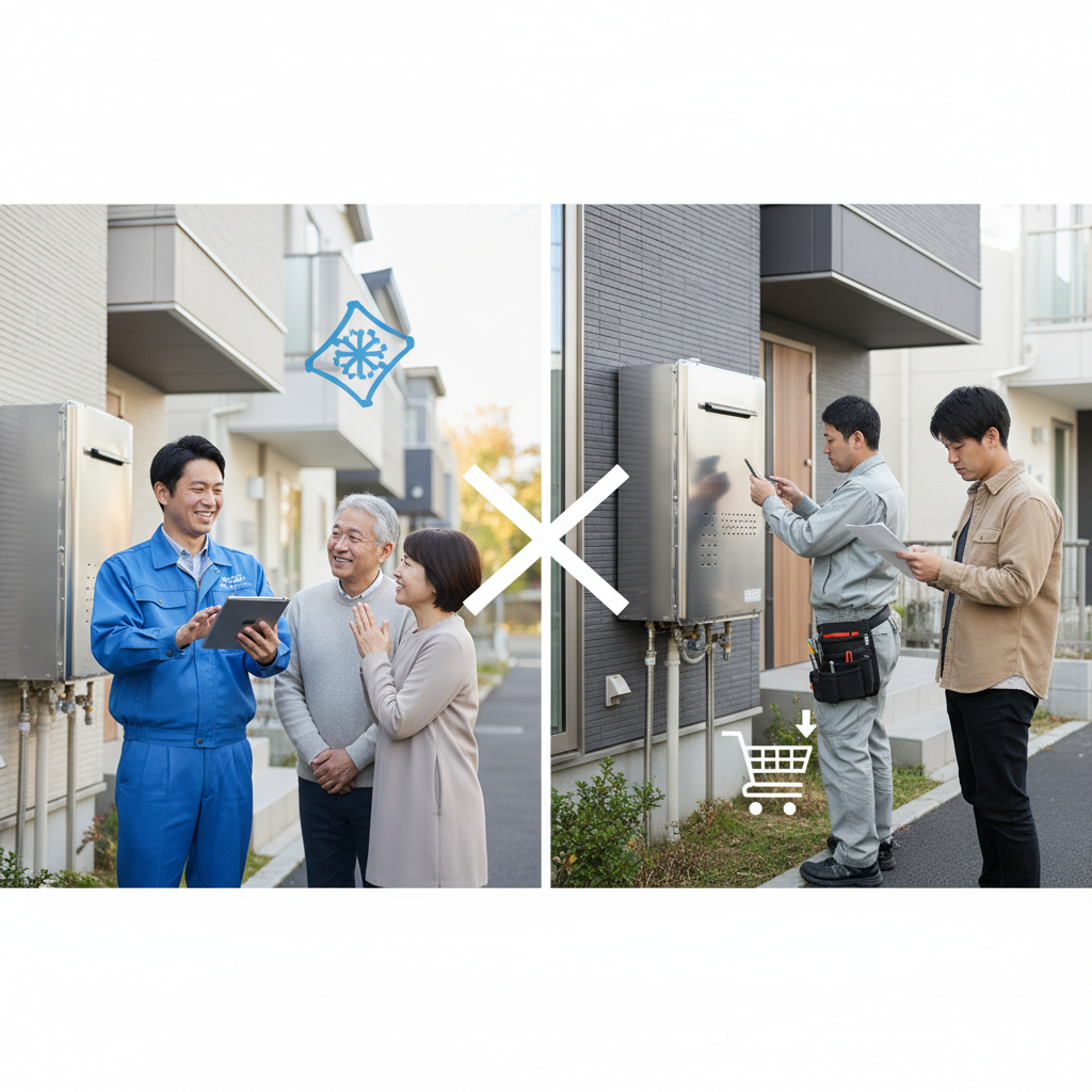 北ガス給湯器交換とネット系業者（札幌給湯器交換くん等）の比較に関する画像