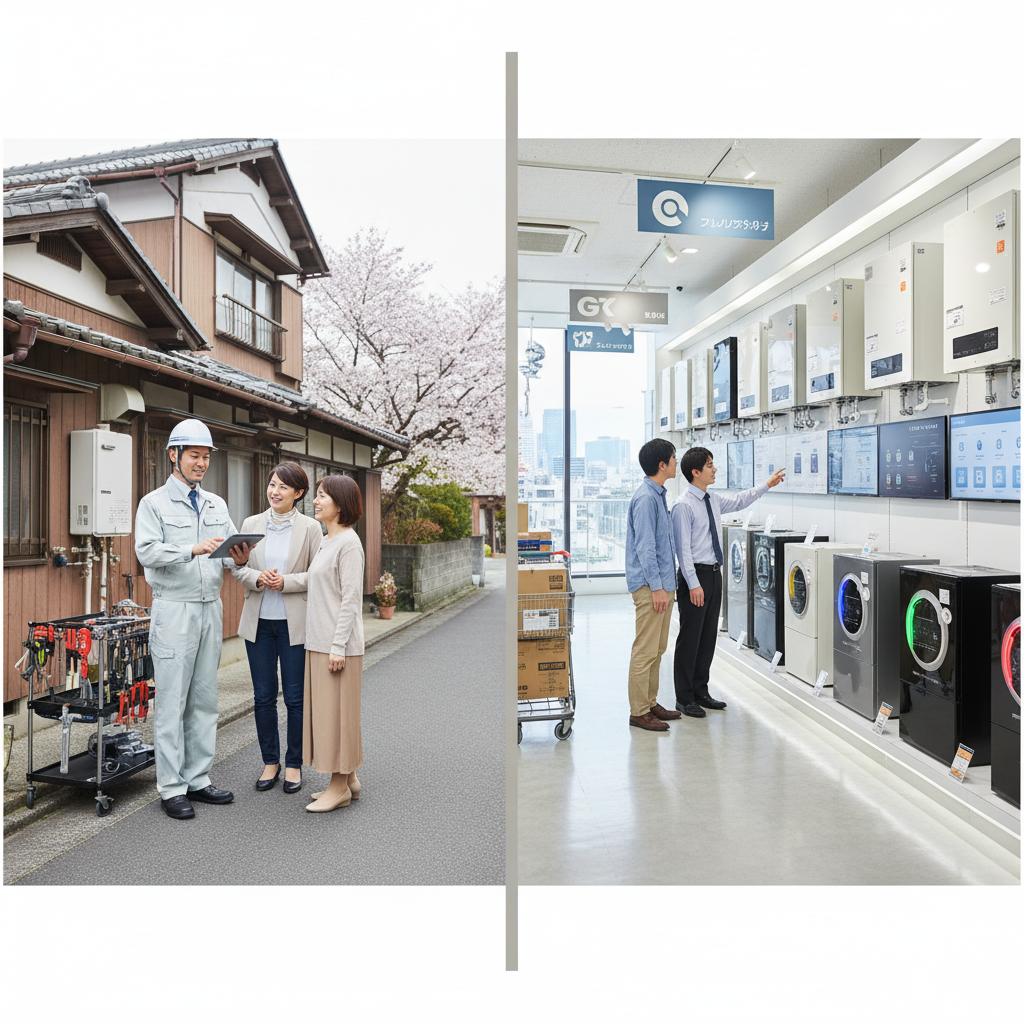 地元の指定工事店と大手量販店のメリット・デメリットに関する画像