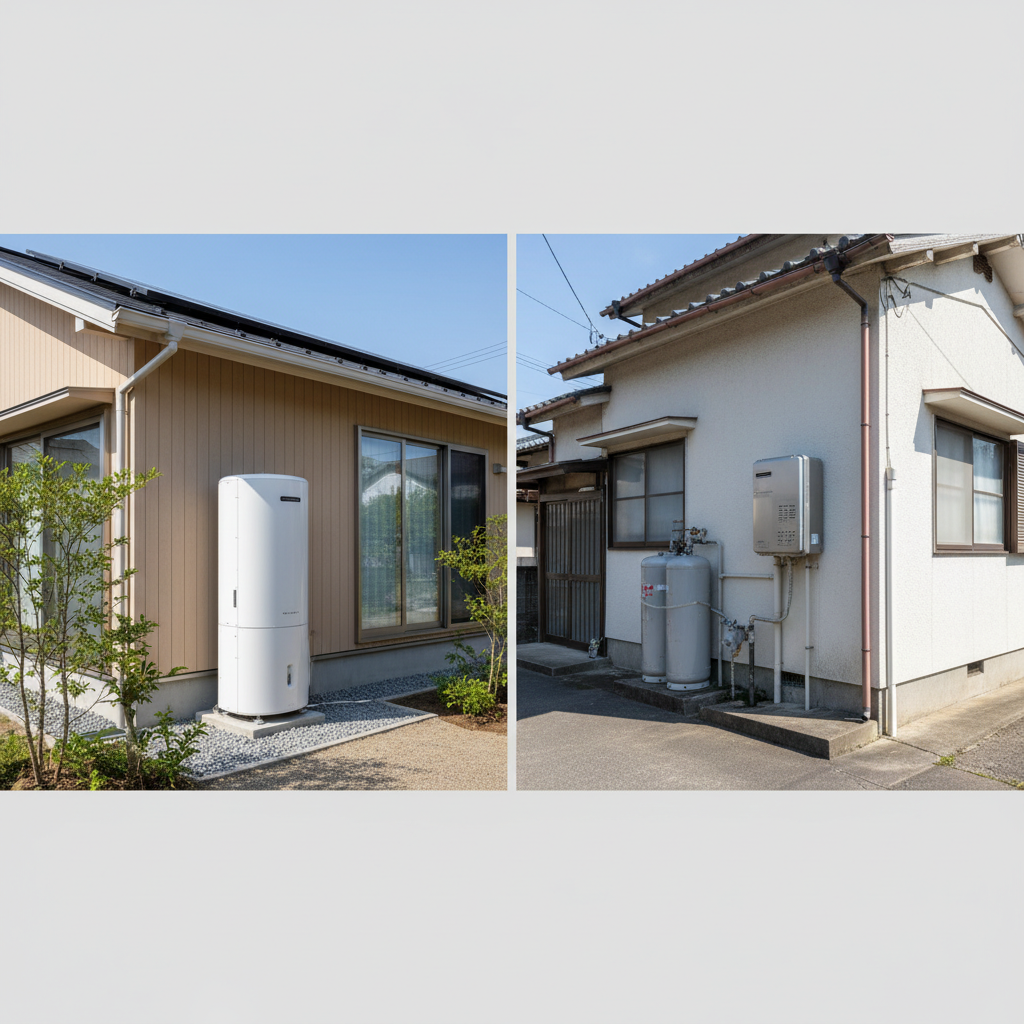 エコキュートと従来型給湯器の比較に関する画像