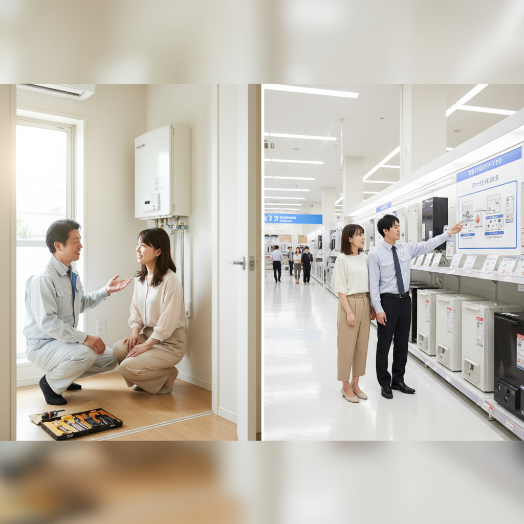 給湯器の交換はどこで頼めばいいですか？地域密着店と量販店の違いに関する画像