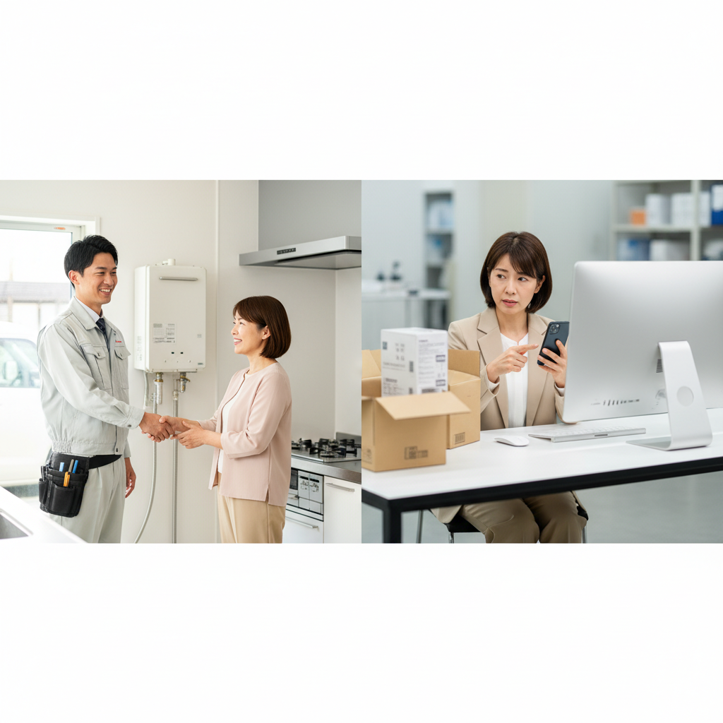 給湯器の交換はどこで頼めばいいですか？地元業者とネット業者の違いに関する画像