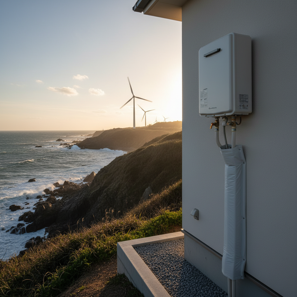 強風対策と配管カバーの重要性に関する画像