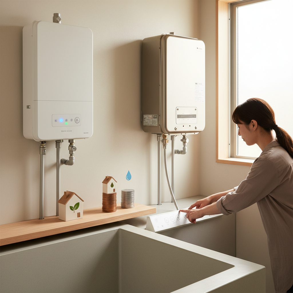 追い焚き機能やエコジョーズによる価格の違いに関する画像