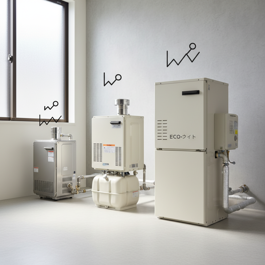 ガス給湯器・石油給湯器・エコキュートの価格差に関する画像