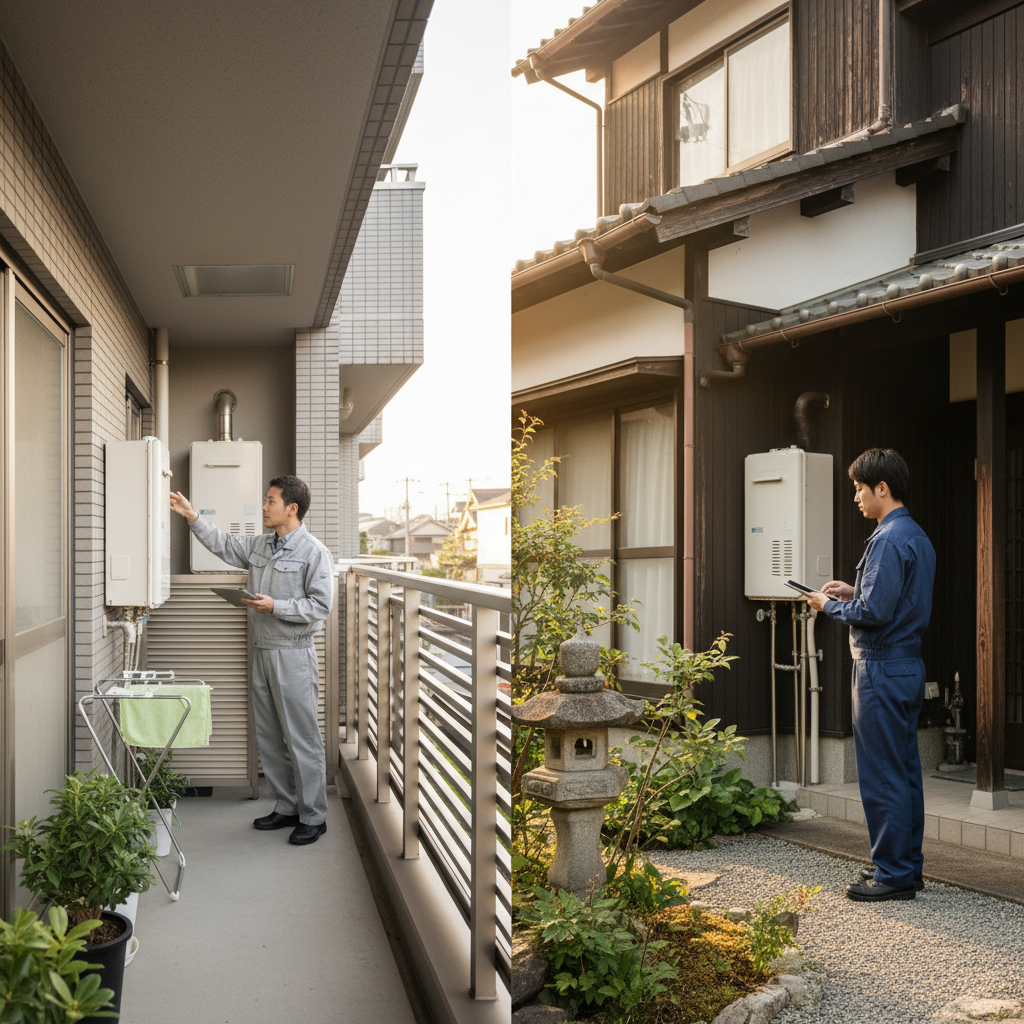 マンションと戸建てで異なる給湯器交換の注意点に関する画像
