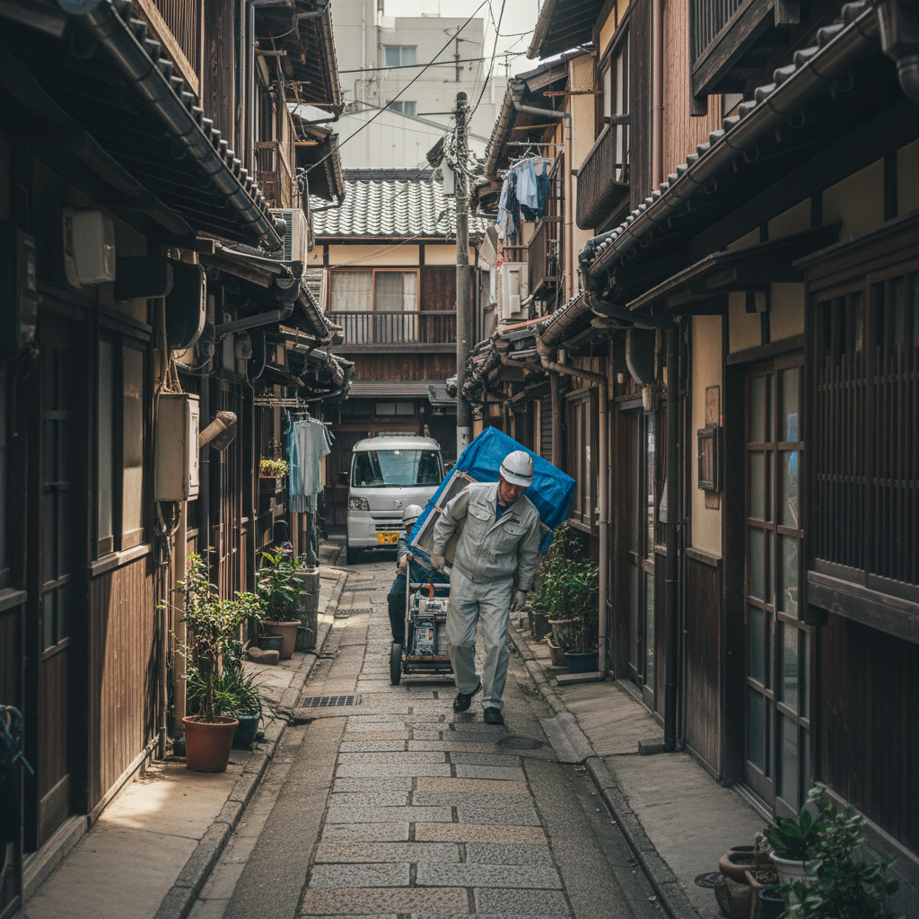 狭小地や密集住宅地での施工難易度に関する画像