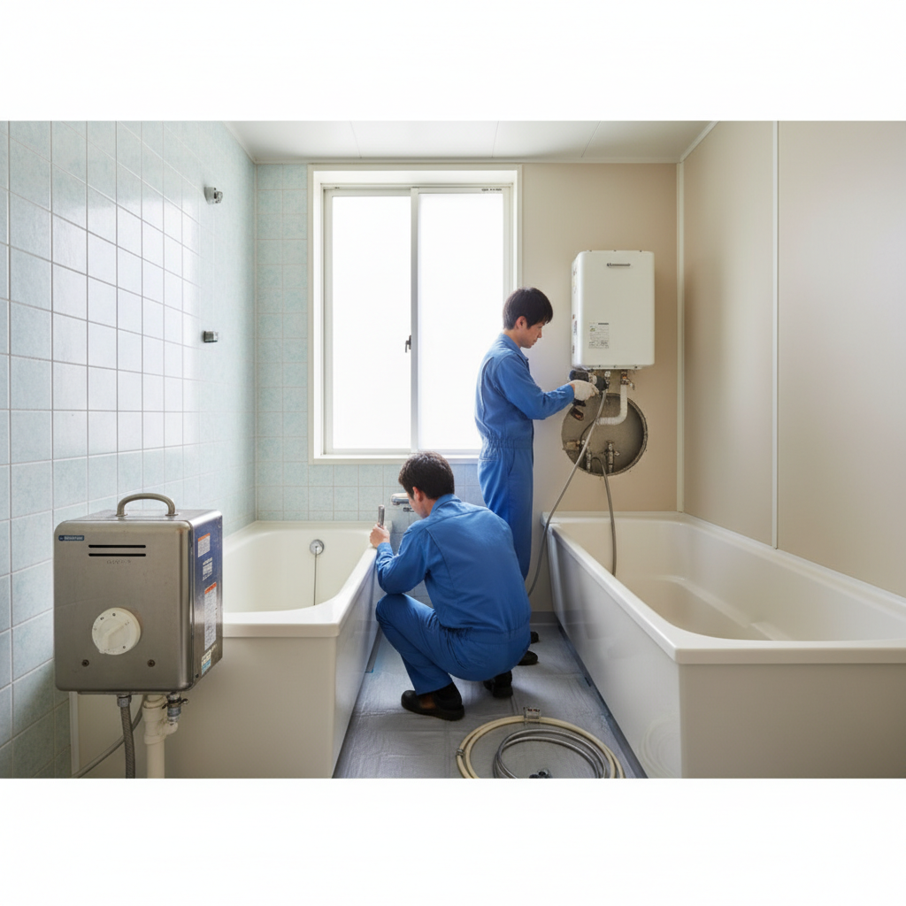 団地などで見られるバランス釜や浴槽交換の注意点に関する画像